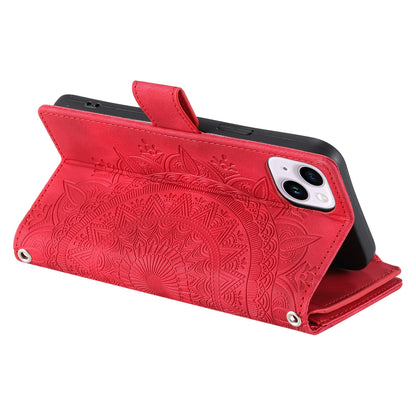 ELECTROPRIME For iPhone 15 Multi-Card Totem Zipper Leather Phone Case(Red)