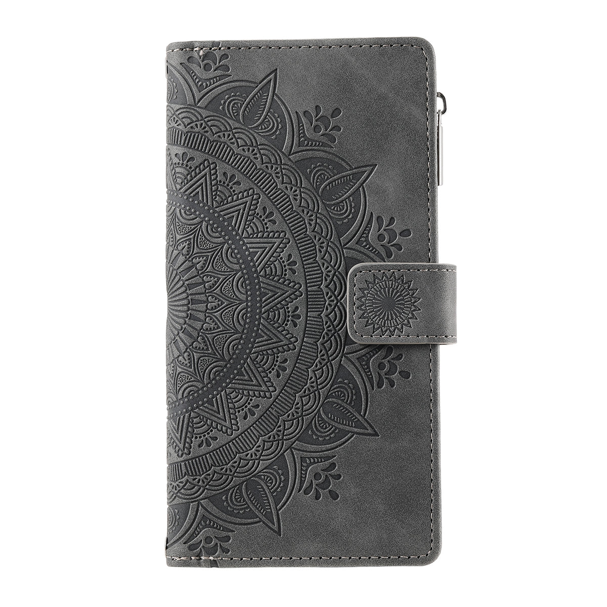 ELECTROPRIME For iPhone 15 Multi-Card Totem Zipper Leather Phone Case(Grey)