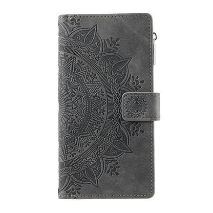 ELECTROPRIME For iPhone 15 Multi-Card Totem Zipper Leather Phone Case(Grey)