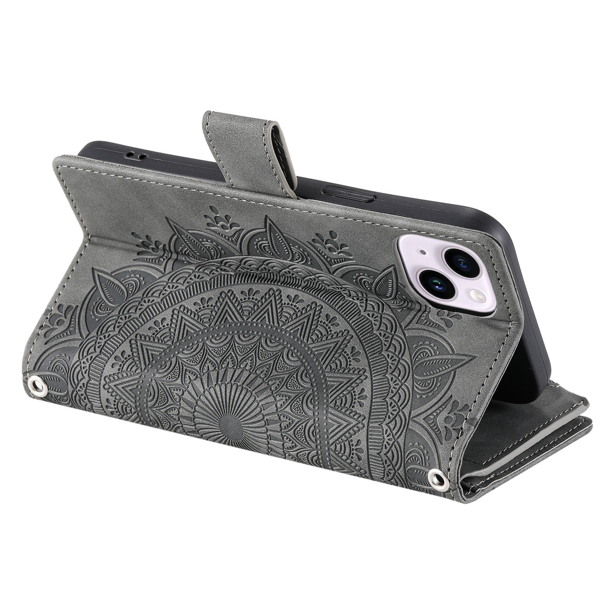 ELECTROPRIME For iPhone 15 Multi-Card Totem Zipper Leather Phone Case(Grey)