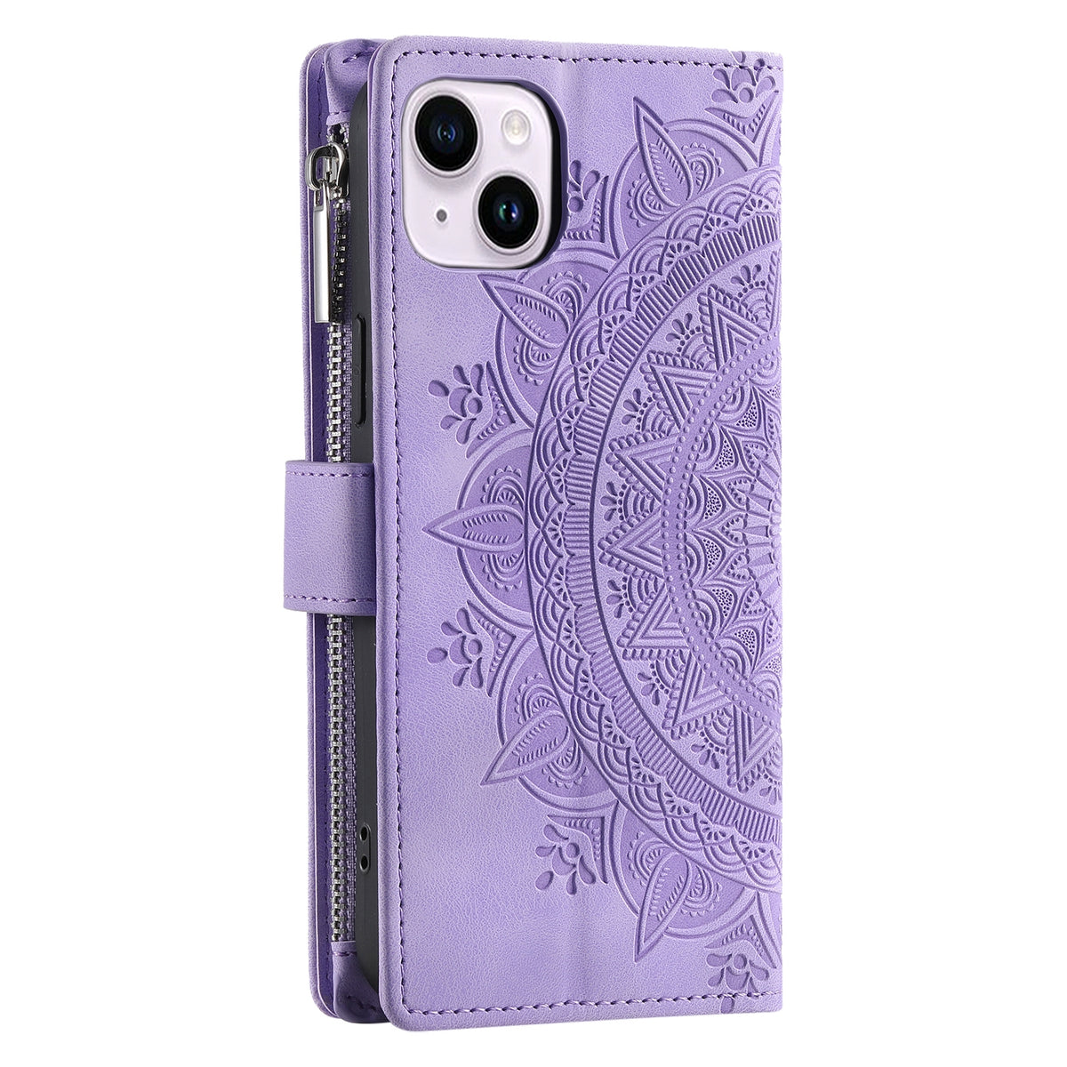 ELECTROPRIME For iPhone 15 Multi-Card Totem Zipper Leather Phone Case(Purple)