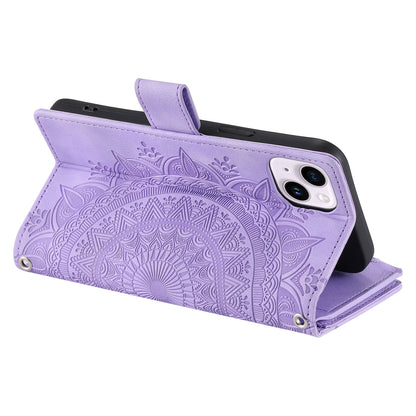 ELECTROPRIME For iPhone 15 Multi-Card Totem Zipper Leather Phone Case(Purple)