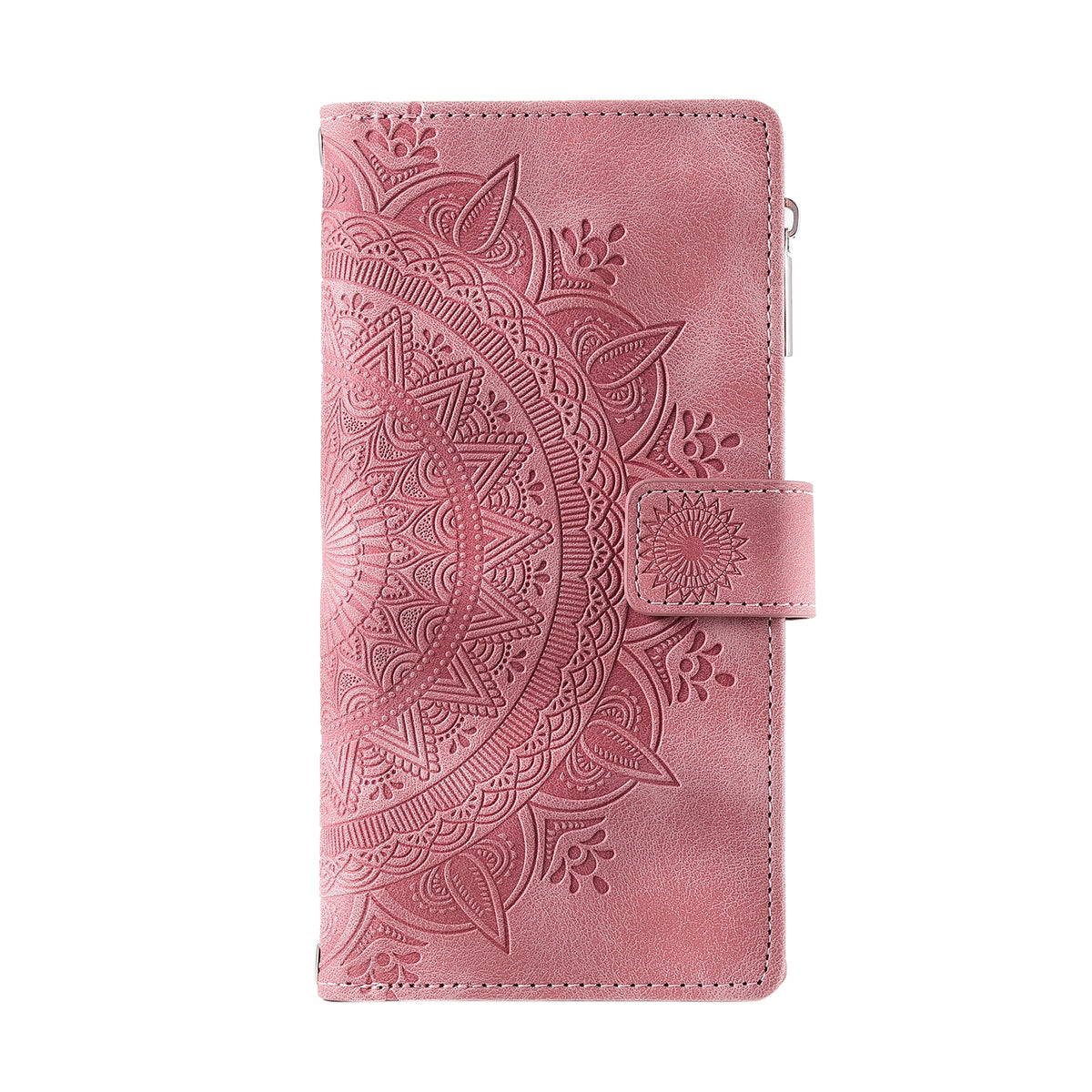 ELECTROPRIME For iPhone 15 Multi-Card Totem Zipper Leather Phone Case(Pink)