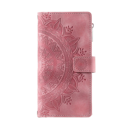 ELECTROPRIME For iPhone 15 Multi-Card Totem Zipper Leather Phone Case(Pink)