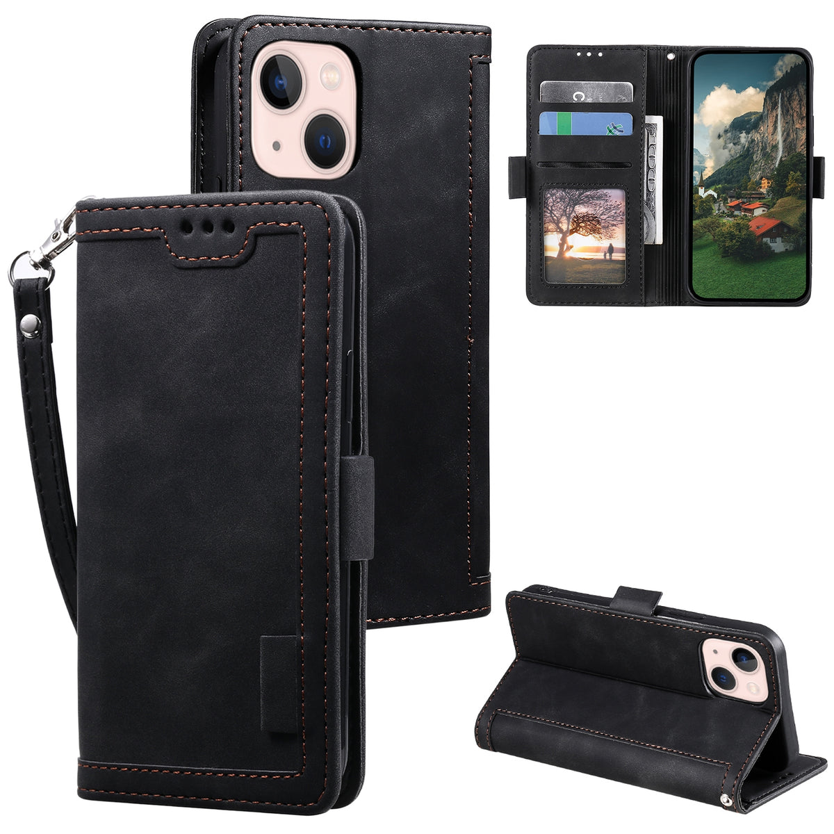 ELECTROPRIME For iPhone 15 Retro Splicing Horizontal Flip Leather Phone Case(Black)