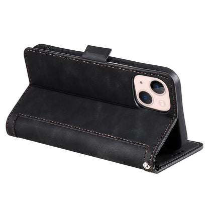 ELECTROPRIME For iPhone 15 Retro Splicing Horizontal Flip Leather Phone Case(Black)