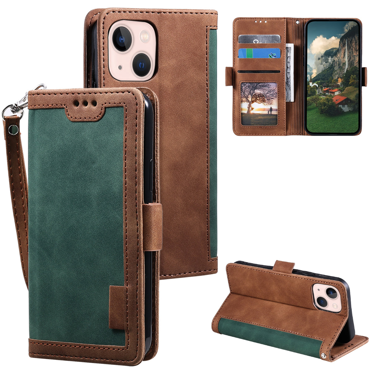 ELECTROPRIME For iPhone 15 Retro Splicing Horizontal Flip Leather Phone Case(Green)