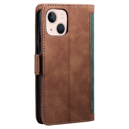 ELECTROPRIME For iPhone 15 Retro Splicing Horizontal Flip Leather Phone Case(Green)