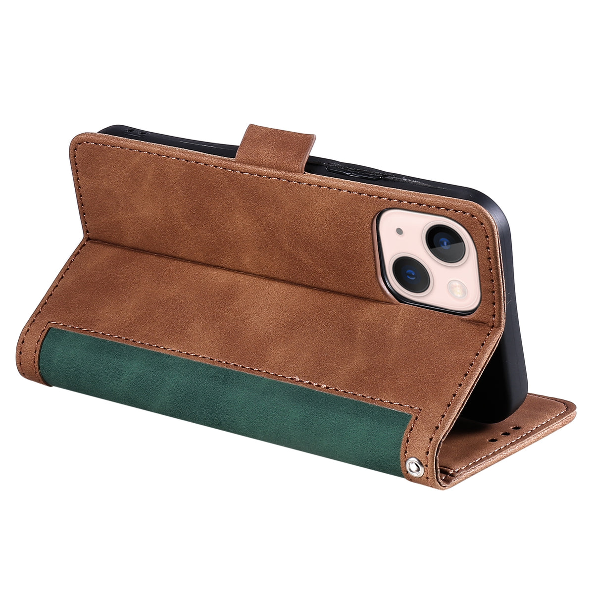 ELECTROPRIME For iPhone 15 Retro Splicing Horizontal Flip Leather Phone Case(Green)