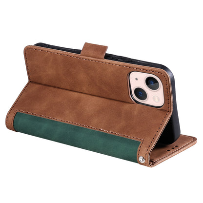 ELECTROPRIME For iPhone 15 Retro Splicing Horizontal Flip Leather Phone Case(Green)