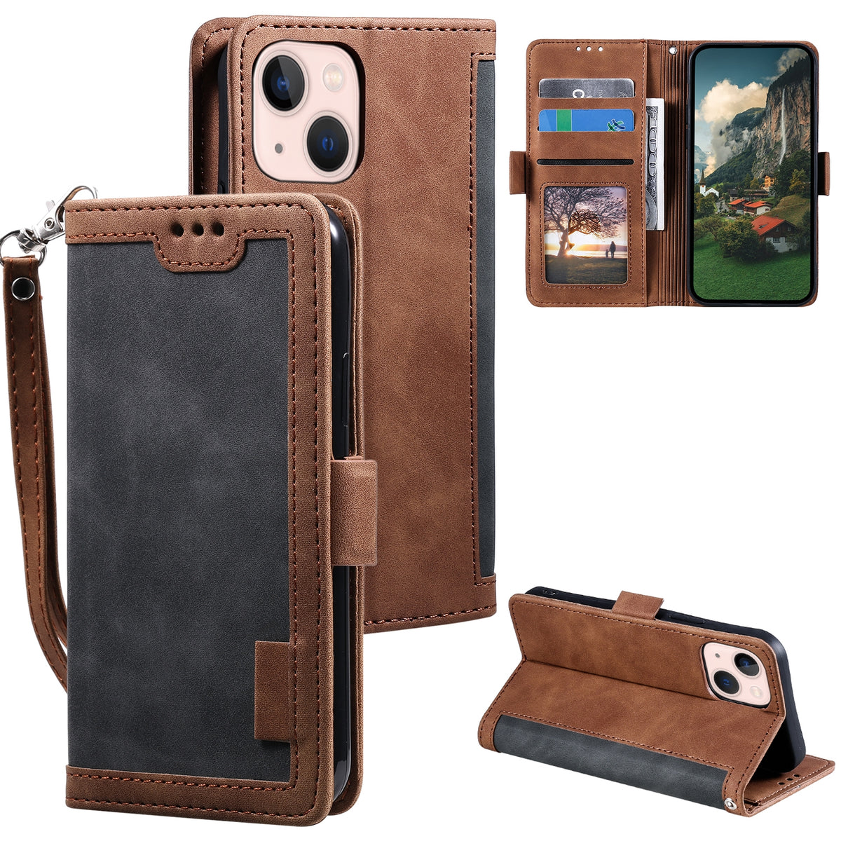 ELECTROPRIME For iPhone 15 Retro Splicing Horizontal Flip Leather Phone Case(Grey)