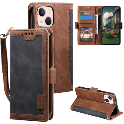ELECTROPRIME For iPhone 15 Retro Splicing Horizontal Flip Leather Phone Case(Grey)
