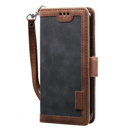 ELECTROPRIME For iPhone 15 Retro Splicing Horizontal Flip Leather Phone Case(Grey)