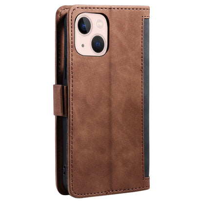ELECTROPRIME For iPhone 15 Retro Splicing Horizontal Flip Leather Phone Case(Grey)