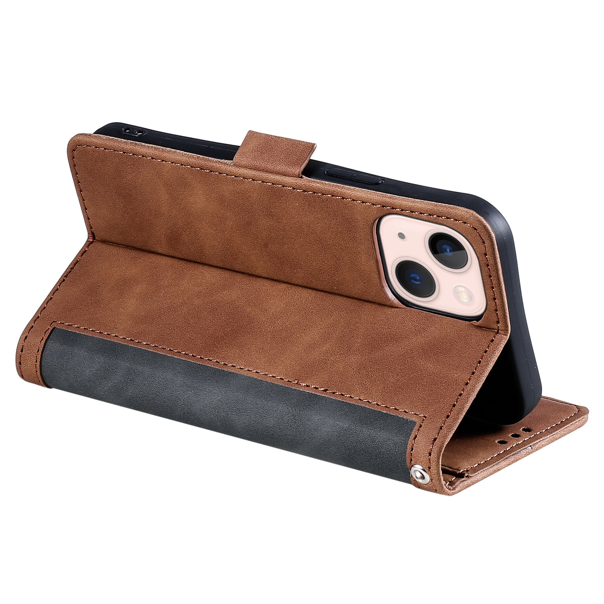 ELECTROPRIME For iPhone 15 Retro Splicing Horizontal Flip Leather Phone Case(Grey)