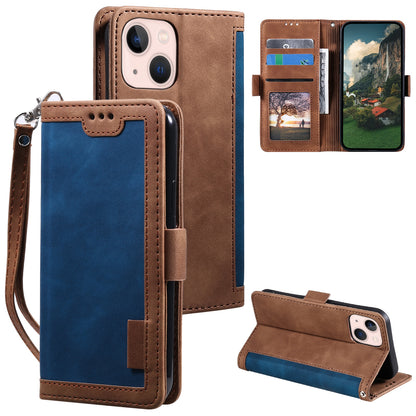 ELECTROPRIME For iPhone 15 Retro Splicing Horizontal Flip Leather Phone Case(Blue)
