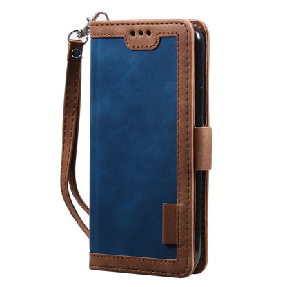ELECTROPRIME For iPhone 15 Retro Splicing Horizontal Flip Leather Phone Case(Blue)