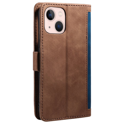 ELECTROPRIME For iPhone 15 Retro Splicing Horizontal Flip Leather Phone Case(Blue)