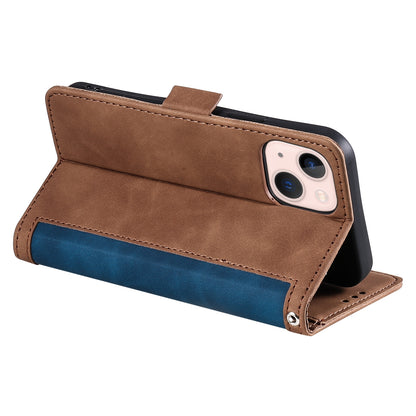 ELECTROPRIME For iPhone 15 Retro Splicing Horizontal Flip Leather Phone Case(Blue)