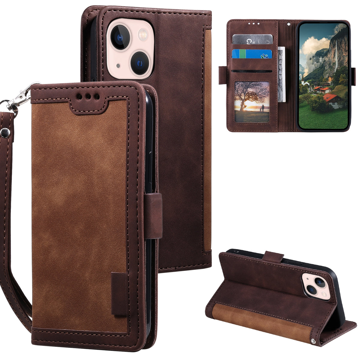 ELECTROPRIME For iPhone 15 Retro Splicing Horizontal Flip Leather Phone Case(Brown)