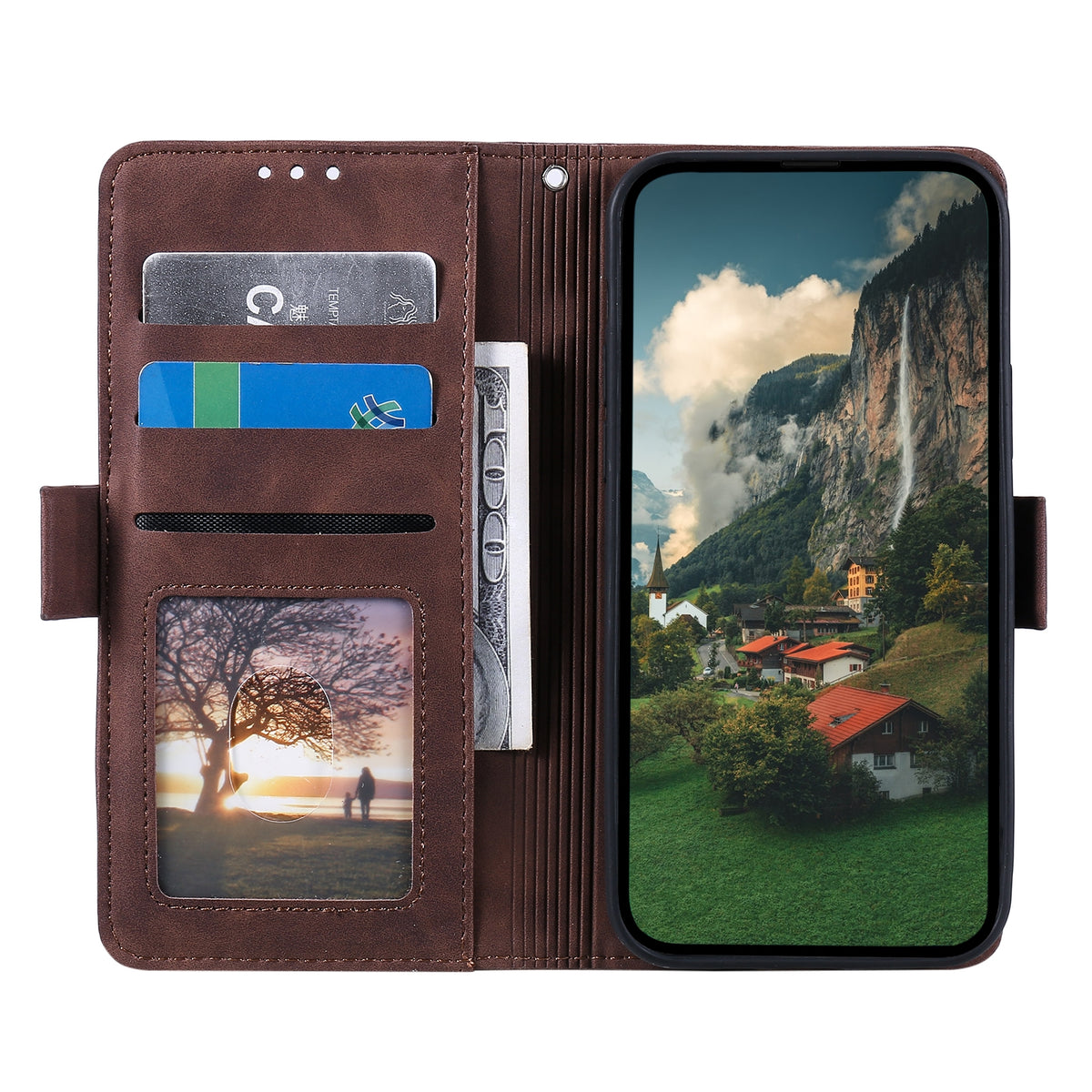 ELECTROPRIME For iPhone 15 Retro Splicing Horizontal Flip Leather Phone Case(Brown)