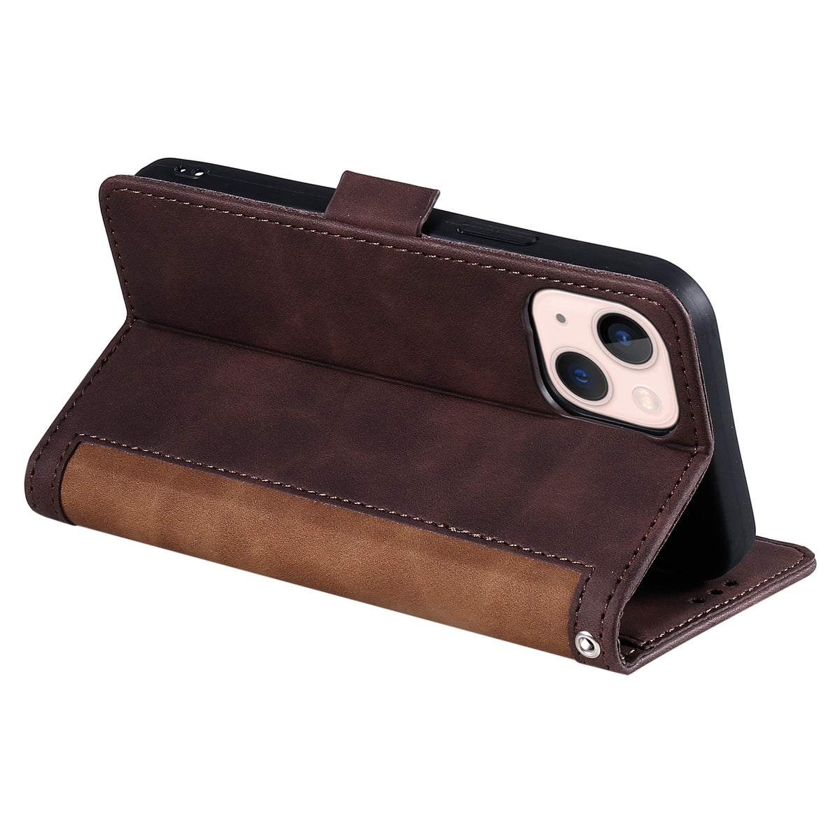 ELECTROPRIME For iPhone 15 Retro Splicing Horizontal Flip Leather Phone Case(Brown)