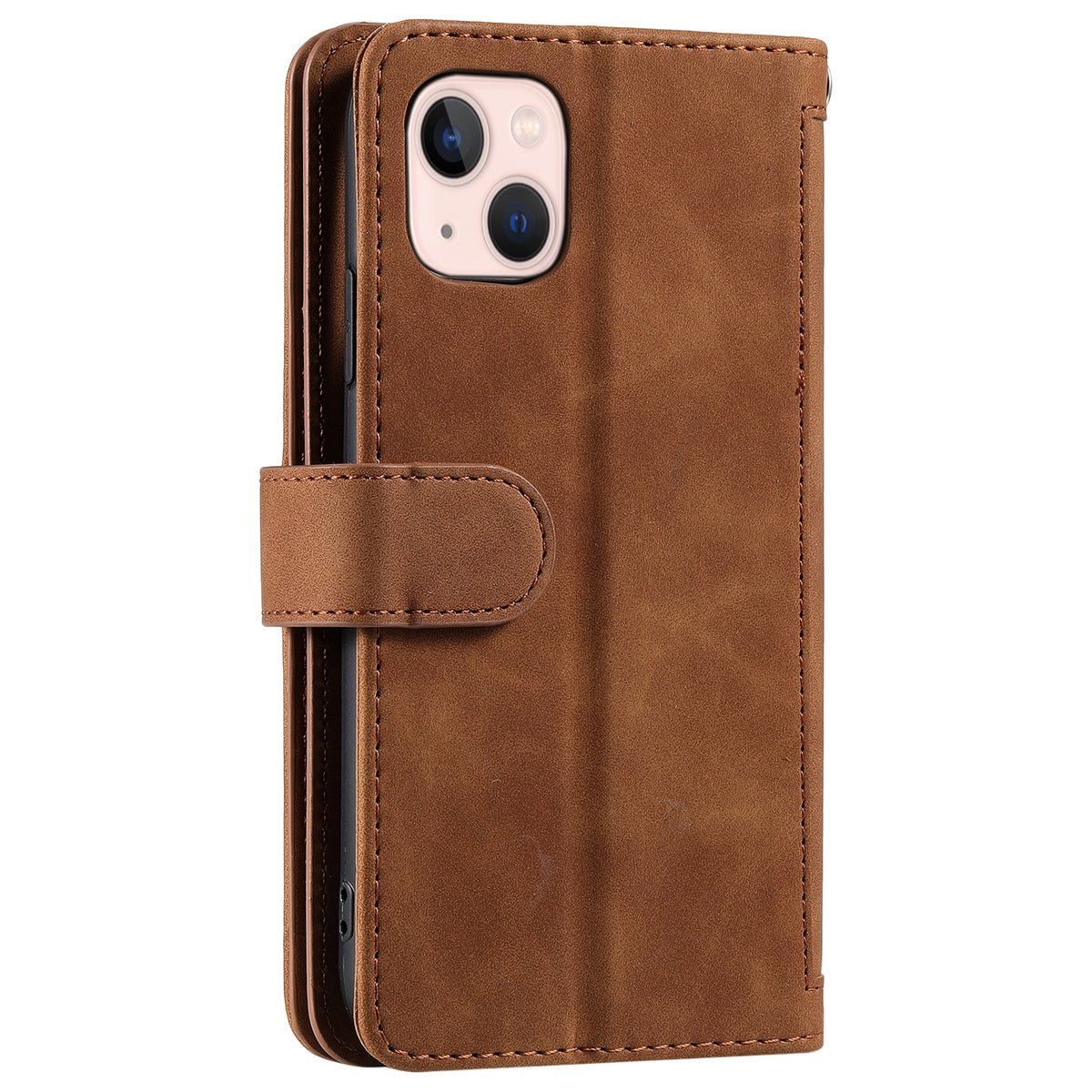 ELECTROPRIME For iPhone 15 Nine Card Zipper Bag Leather Phone Case with Lanyard(Brown)