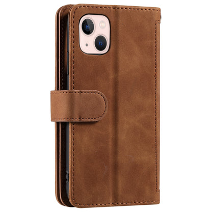 ELECTROPRIME For iPhone 15 Nine Card Zipper Bag Leather Phone Case with Lanyard(Brown)