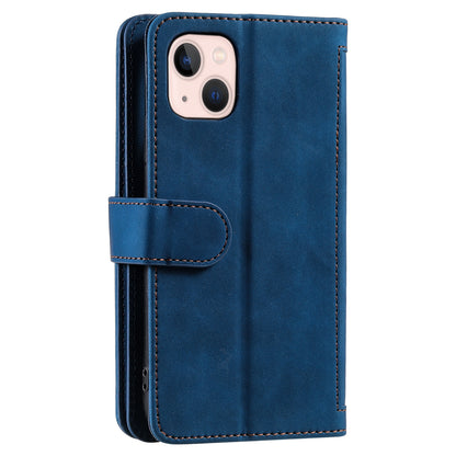 ELECTROPRIME For iPhone 15 Nine Card Zipper Bag Leather Phone Case with Lanyard(Blue)