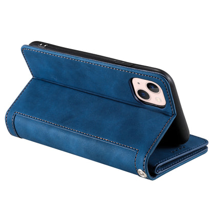 ELECTROPRIME For iPhone 15 Nine Card Zipper Bag Leather Phone Case with Lanyard(Blue)