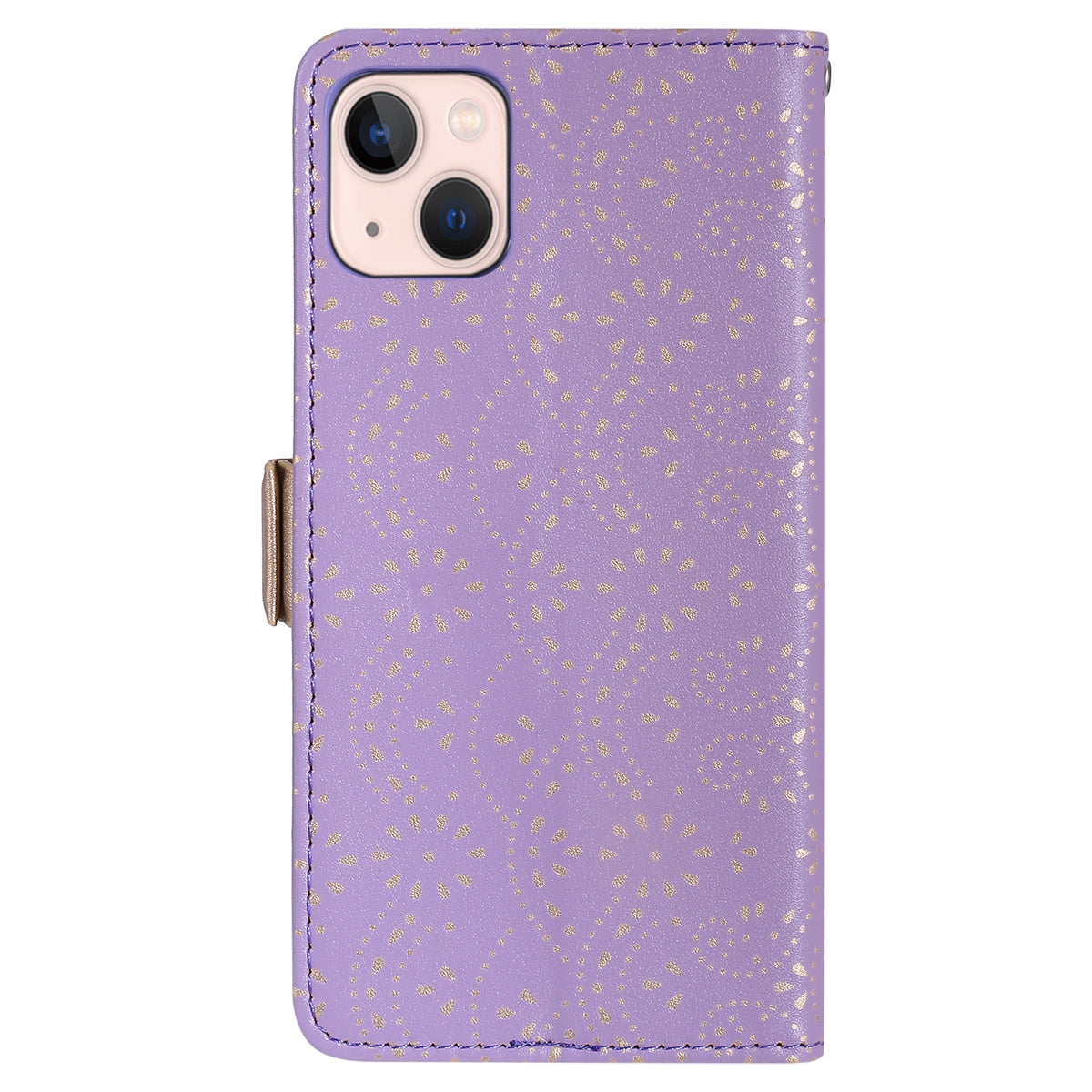 ELECTROPRIME For iPhone 15 Lace Pattern Double Button Zipper Leather Phone Case with Lanyard(Purple)