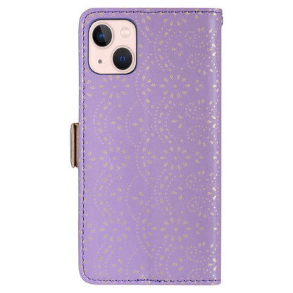 ELECTROPRIME For iPhone 15 Lace Pattern Double Button Zipper Leather Phone Case with Lanyard(Purple)