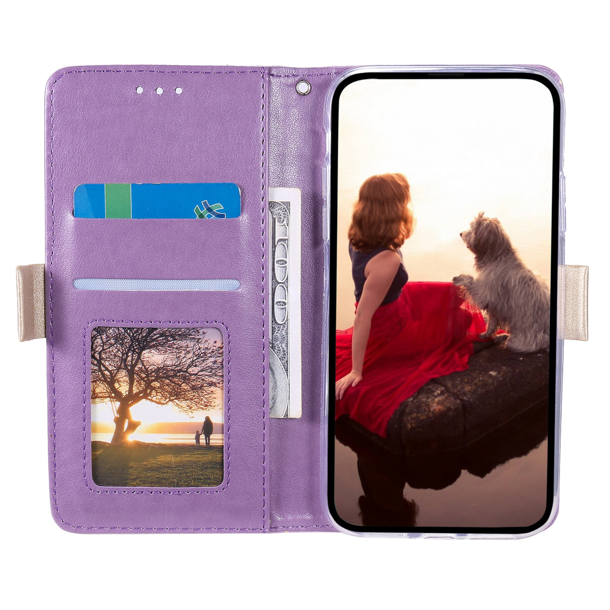 ELECTROPRIME For iPhone 15 Lace Pattern Double Button Zipper Leather Phone Case with Lanyard(Purple)