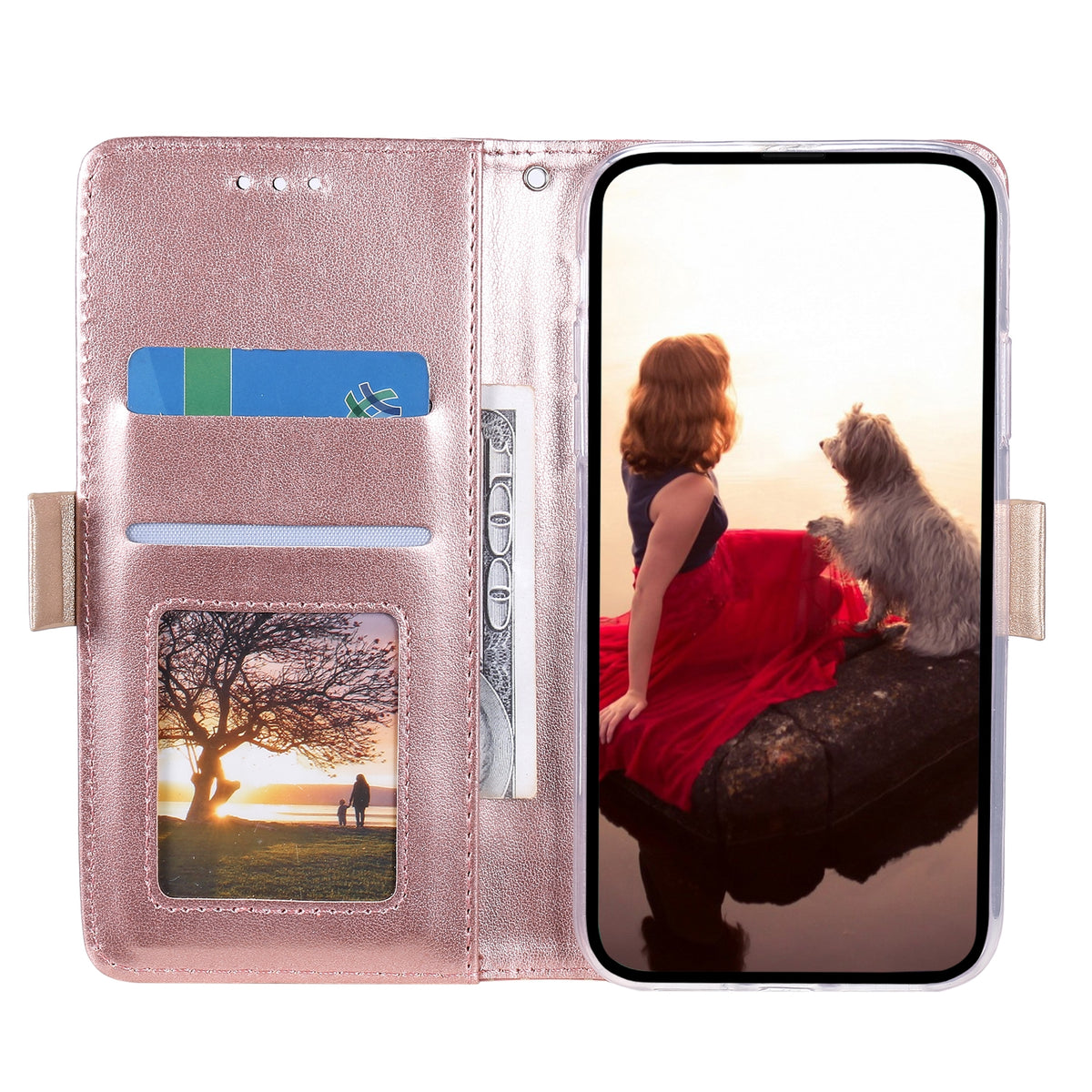ELECTROPRIME For iPhone 15 Lace Pattern Double Button Zipper Leather Phone Case with Lanyard(Rose Gold)