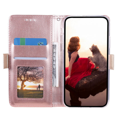 ELECTROPRIME For iPhone 15 Lace Pattern Double Button Zipper Leather Phone Case with Lanyard(Rose Gold)