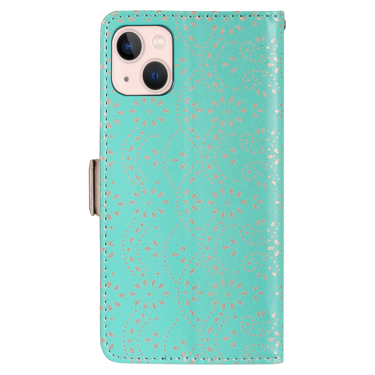 ELECTROPRIME For iPhone 15 Lace Pattern Double Button Zipper Leather Phone Case with Lanyard(Green)