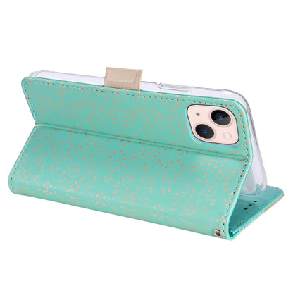 ELECTROPRIME For iPhone 15 Lace Pattern Double Button Zipper Leather Phone Case with Lanyard(Green)
