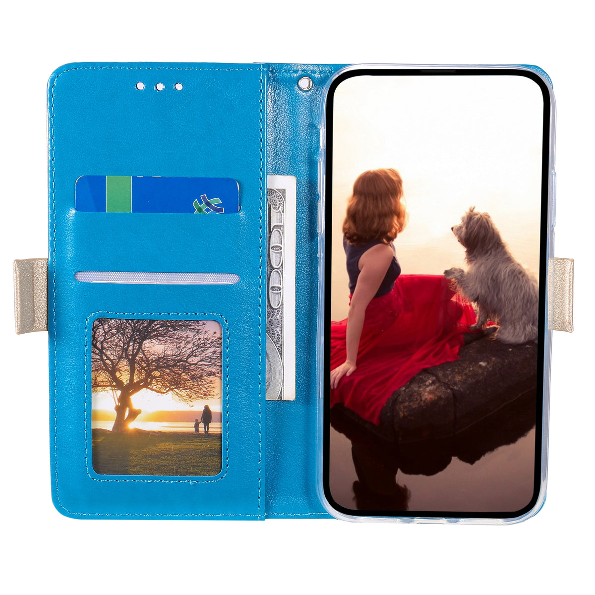 ELECTROPRIME For iPhone 15 Lace Pattern Double Button Zipper Leather Phone Case with Lanyard(Blue)