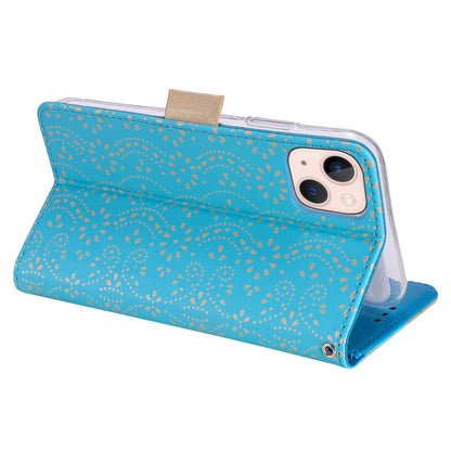 ELECTROPRIME For iPhone 15 Lace Pattern Double Button Zipper Leather Phone Case with Lanyard(Blue)