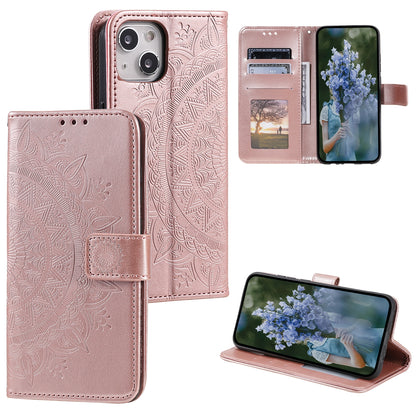 ELECTROPRIME For iPhone 15 Plus Totem Flower Embossed Leather Phone Case(Rose Gold)