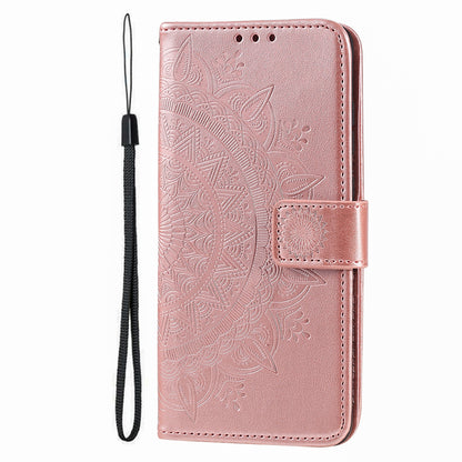 ELECTROPRIME For iPhone 15 Plus Totem Flower Embossed Leather Phone Case(Rose Gold)