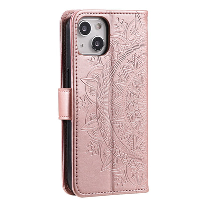 ELECTROPRIME For iPhone 15 Plus Totem Flower Embossed Leather Phone Case(Rose Gold)