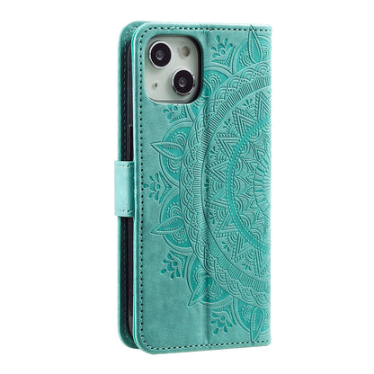 ELECTROPRIME For iPhone 15 Totem Flower Embossed Leather Phone Case(Green)