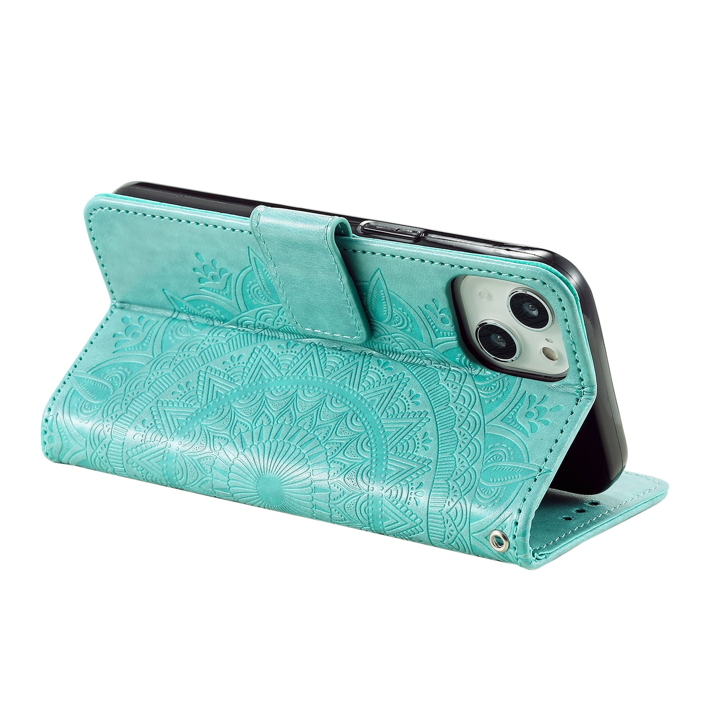 ELECTROPRIME For iPhone 15 Totem Flower Embossed Leather Phone Case(Green)