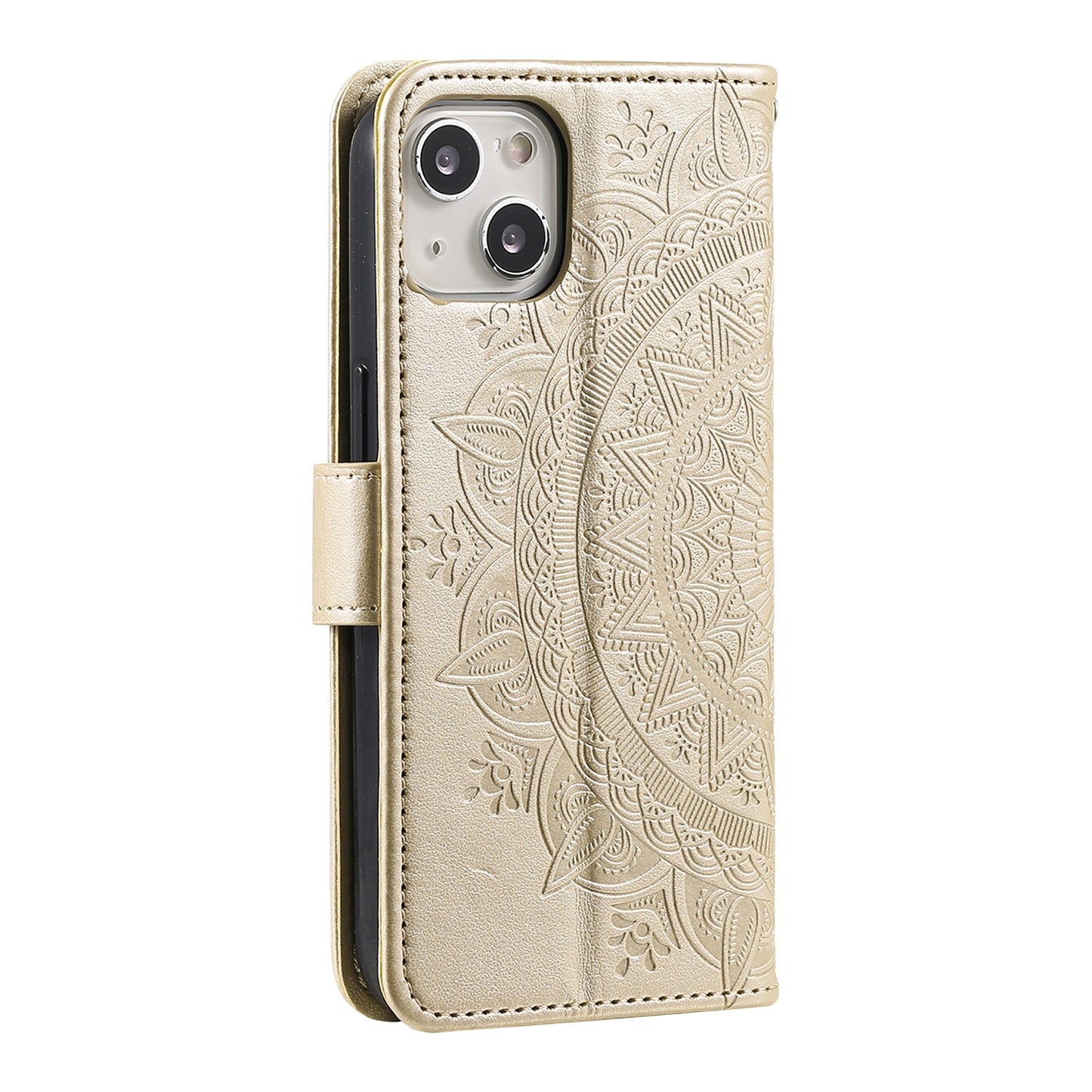 ELECTROPRIME For iPhone 15 Totem Flower Embossed Leather Phone Case(Gold)