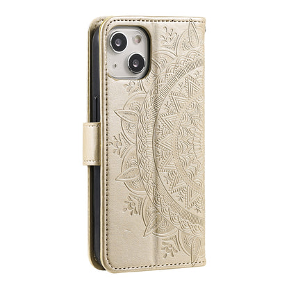 ELECTROPRIME For iPhone 15 Totem Flower Embossed Leather Phone Case(Gold)