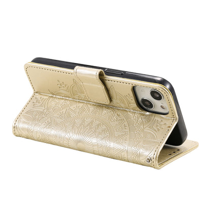 ELECTROPRIME For iPhone 15 Totem Flower Embossed Leather Phone Case(Gold)