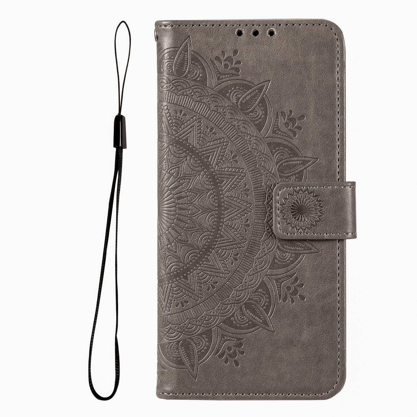 ELECTROPRIME For iPhone 15 Totem Flower Embossed Leather Phone Case(Grey)