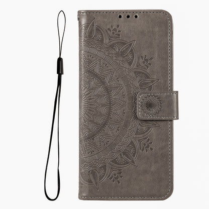 ELECTROPRIME For iPhone 15 Totem Flower Embossed Leather Phone Case(Grey)