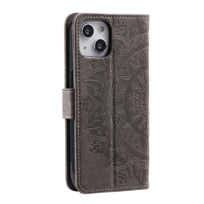 ELECTROPRIME For iPhone 15 Totem Flower Embossed Leather Phone Case(Grey)